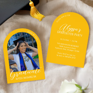 Yellow Modern Arch Photo Graduation Party Invitation