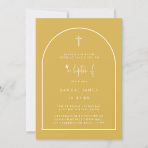 Yellow Modern Arch Script Minimalist Baptism Invitation