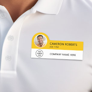 Yellow Modern Business Logo Photo Employee Name Tag