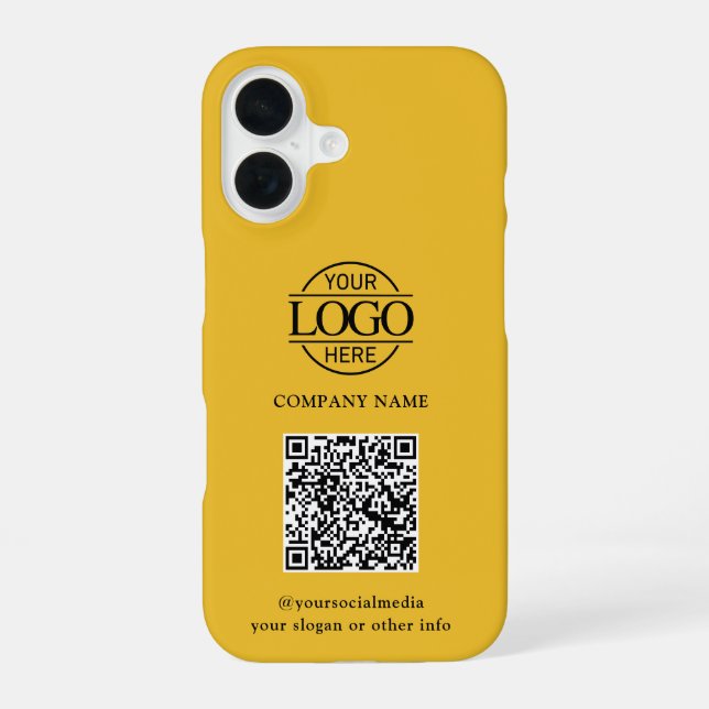 Yellow Modern Business Logo & QR Code Promotional iPhone 16 Case (Back)