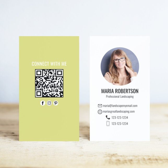 Yellow Modern Business QR Code Photo Business Card (Modern photo card template with yellow and white theme.)