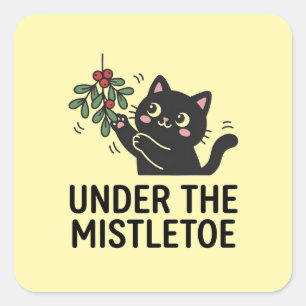 Yellow Modern Cat Holiday Mistletoe Design Sticker