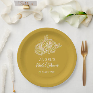 Yellow Modern  Chrysanthemums Bridal Shower Paper Plate