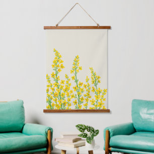 Yellow Modern Citrine Floral Blooms  Hanging Tapestry