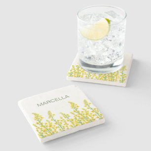 Yellow Modern Citrine Floral Blooms  Stone Coaster