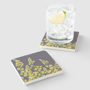 Yellow Modern Citrine Floral Blooms Stone Coaster