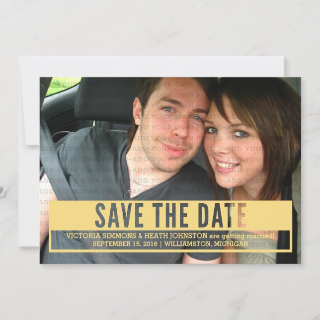 Yellow Modern Cut Out Save the Date Invite (Front)