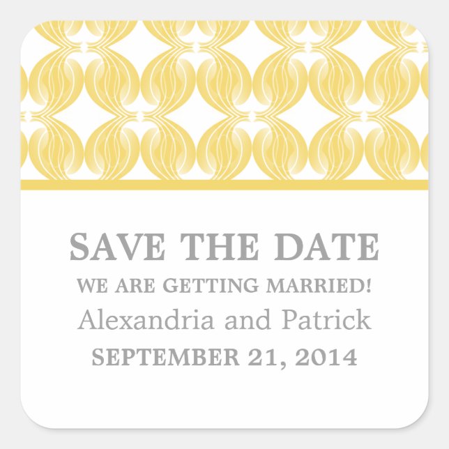 Yellow Modern Deco Save the Date Stickers (Front)