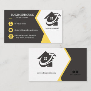 Yellow Modern Home Building Constructio Business Card