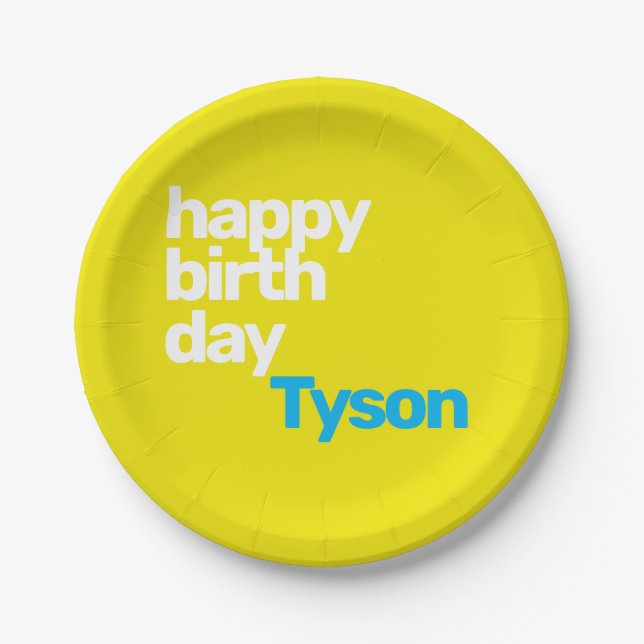 yellow modern minimal Happy Birthday kids party  Paper Plate (Front)