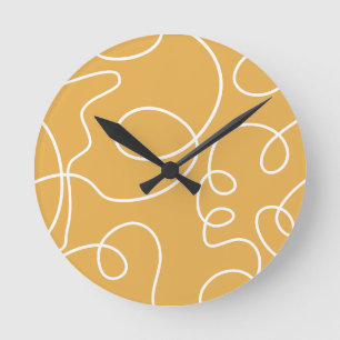 Yellow Modern Minimal Line Brush Strokes Round Clock