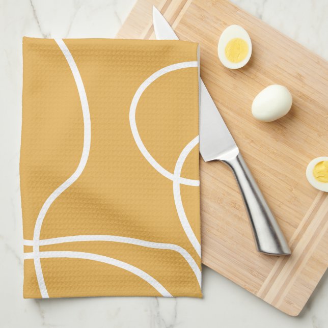 Yellow Modern Minimal Line Brush Strokes Tea Towel (Quarter Fold)