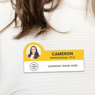 Yellow Modern Photo Company Logo Employee Name Tag