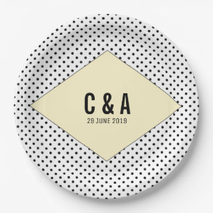 Yellow Modern Polka Dots Wedding Paper Plate