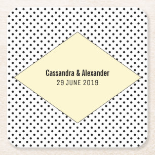 Yellow Modern Polka Dots Wedding Square Paper Coaster