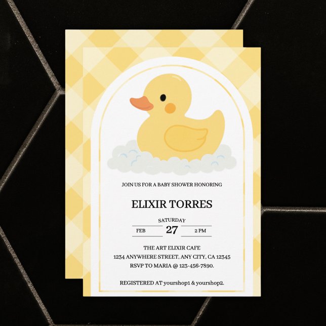 Yellow Modern Rubber Ducky Baby Shower Invitation (Creator Uploaded)