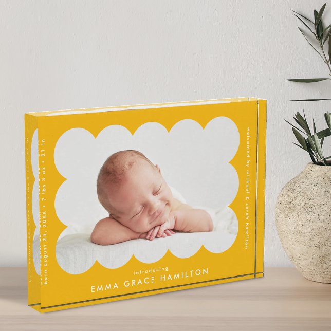 Yellow Modern Scalloped Birth Announcement Photo Block (Creator Uploaded)