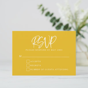 Yellow Modern Script Lettering Wedding RSVP Card
