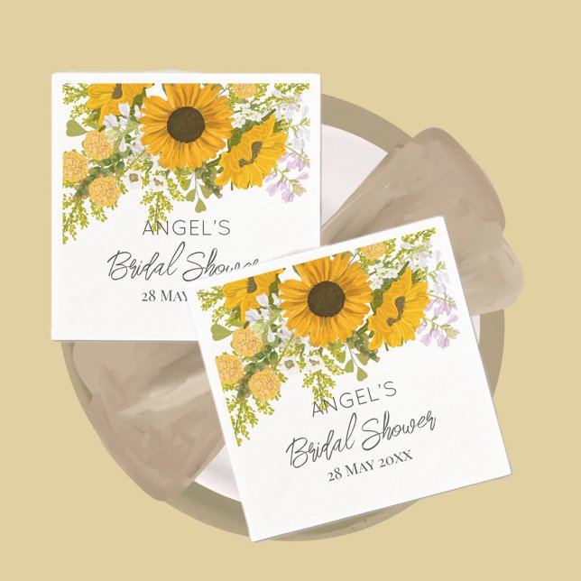 Yellow Modern Sunflowers Bouquet Bridal Shower Napkin (Creator Uploaded)