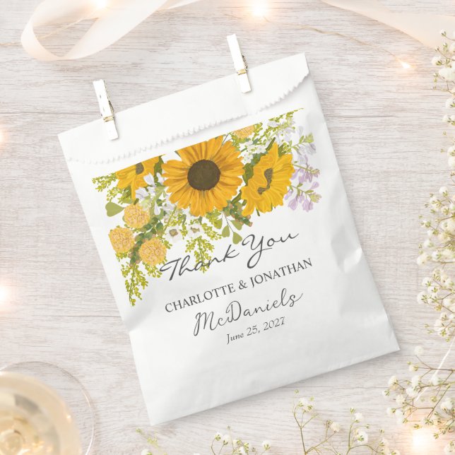 Yellow Modern Sunflowers Bouquet Wedding  Favour Bag (Clipped)