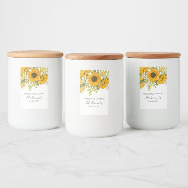 Yellow Modern Sunflowers Bouquet Wedding  Food Label (Bottles)