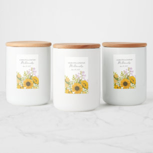 Yellow Modern Sunflowers Bouquet Wedding Food Label