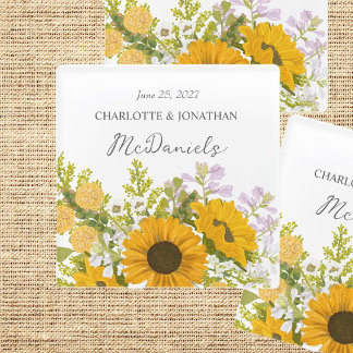 Yellow Modern Sunflowers Bouquet Wedding Glass Coaster
