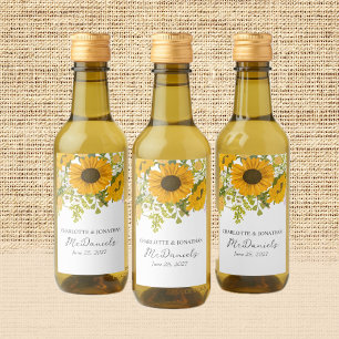 Yellow Modern Sunflowers Bouquet Wedding  Wine Label