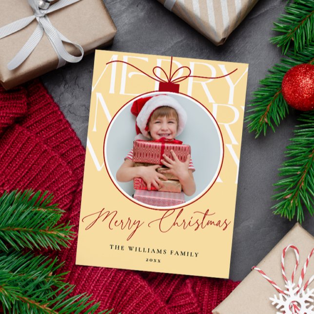 YELLOW MODERN TYPOGRAPHY PHOTO ORNAMENT  HOLIDAY CARD (Creator Uploaded)