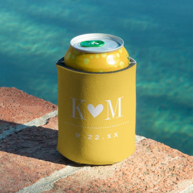 Yellow Modern Wedding Monogram Can Cooler (In Situ Pool)