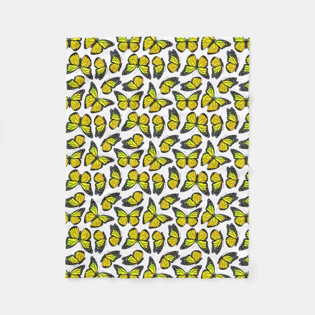 Yellow Monarch Butterfly Pattern Fleece Blanket (Front)