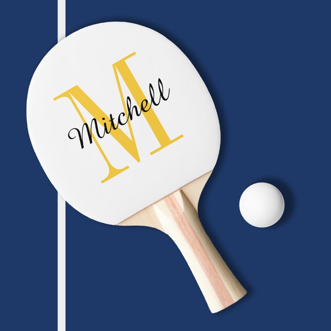 Yellow Monogram and Name Personalised Ping Pong Paddle (Creator Uploaded)