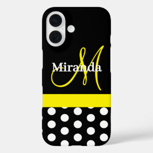 Yellow Monogram Black with White Polka Dots iPhone 16 Case