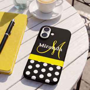 Yellow Monogram Black with White Polka Dots iPhone 16 Case