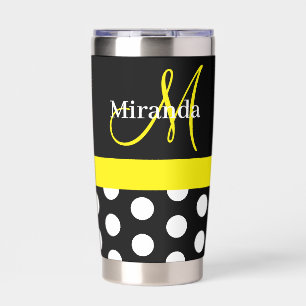 Yellow Monogram Black with White Polka Dots Insulated Tumbler