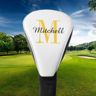 Yellow Monogram Initial and Name Personalised Golf Head Cover