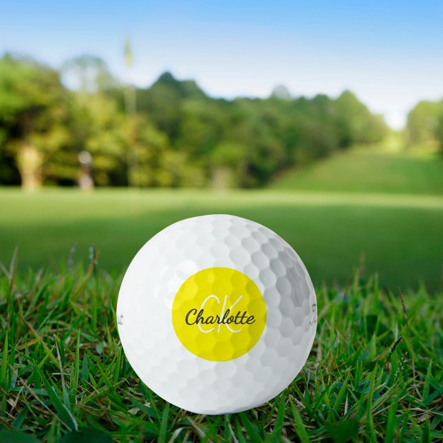 Yellow monogram initials name golf balls (Creator Uploaded)
