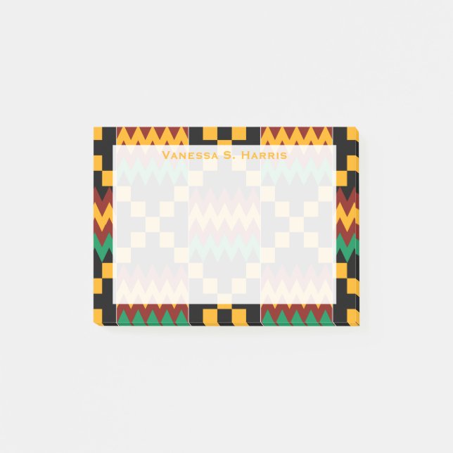 Yellow Monogram Kwanzaa Black Red Kente Cloth Post-it Notes (Front)