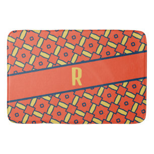 Yellow Monogram Orange Geometric Pattern Bath Mat
