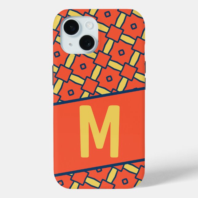 Yellow Monogram Orange Geometric Pattern Case-Mate iPhone Case (Back)