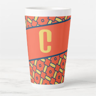 Yellow Monogram Orange Geometric Pattern Latte Mug
