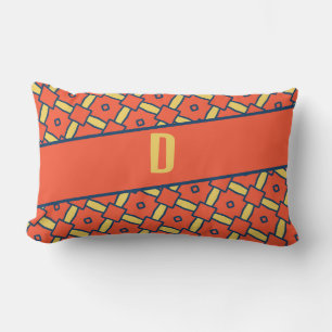 Yellow Monogram Orange Geometric Pattern Lumbar Cushion
