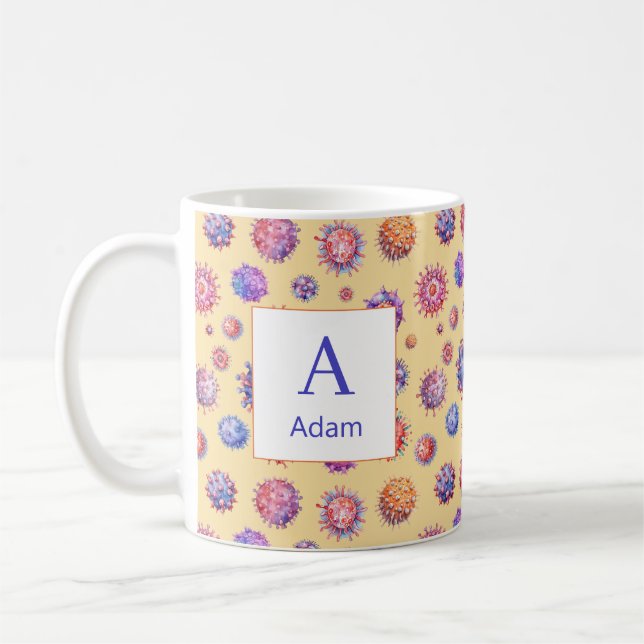 Yellow Monogram Virus Bacteria Pattern Coffee Mug (Left)