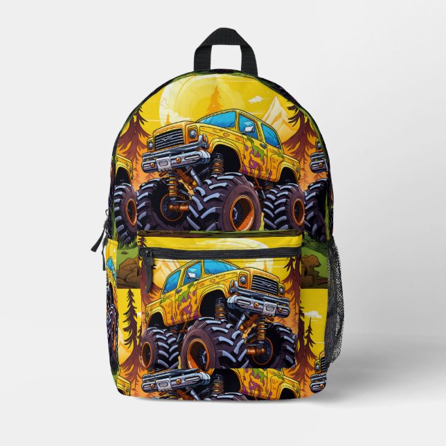 Yellow Monster Truck Printed Backpack (Front)