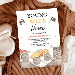 Yellow Monster Truck Third Birthday Invitation