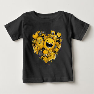Yellow Monsters in a Heart Baby T-Shirt