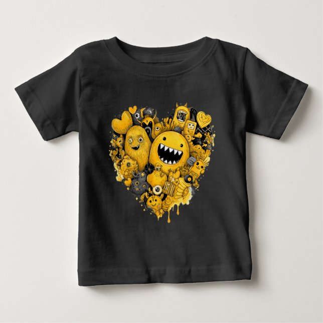 Yellow Monsters in a Heart Baby T-Shirt (Front)