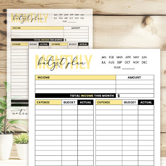Yellow Monthly Budget Plan of Income and Expenses Notepad