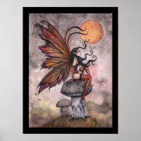 Yellow Moon Autumn Fairy Poster Print