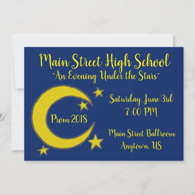 Yellow Moon Stars Night Sky Prom Gala Dance Invitation (Front)